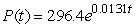 <strong>The US population in 2005 was approximately 296.4 million. Assume the population increases at a rate of 1.32% per year. What is the formula for , the population for the United States t years after 2005?</strong> A) B) C) D)
