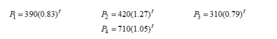 The populations of 4 species of animals are given by the following equations: Which species are growing in size?