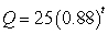 <strong>A radioactive substance decays by 11% every year. Which of the following is the formula for the quantity, , of a 20 gram sample remaining after years?</strong> A) B) C) D)