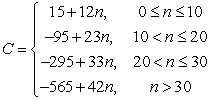 <strong>A T-shirt printing company charges a set-up fee of $10 for each order, plus the cost per shirt shown in the table. Let C be the total cost in dollars for printing n shirts. Which of the following is the formula for C?</strong> A) B) C) D)