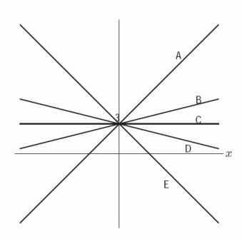 <strong>The following figure gives lines A, B, C, D, and E. Their equations are given below. Which is the equation for line E ? </strong> A) B) C) D) E)