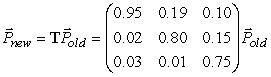 A country has two main political parties. The vector gives the number of people who are members of the first party, the second party, and neither party, respectively. Suppose . Let be the population vector (in tens of thousands) in the year 2005. What is ?
