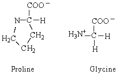<strong>The structures of the amino acids proline and glycine are shown below. Which of the following statements is true? </strong> A) glycine is an \alpha -amino acid, but proline is not B) both proline and glycine are chiral molecules C) glycine is achiral and proline is chiral D) proline exists as four enantiomers