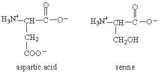 <strong>The form of dipeptide aspatylserine (Asp-Ser) obtained from two amino acids, aspartic acid and serine, whose structures are shown here, is </strong> A) B) C) D)