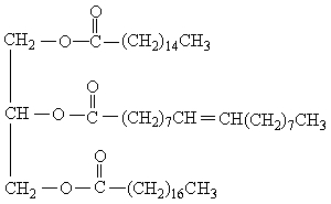 <strong>How many molecules of H<sub>2 </sub>will react with one molecule of the following triglyceride? </strong> A) 1 B) 3 C) 4 D) 6