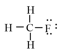 <strong>An isotope of fluoromethane, CH<sub>3</sub>F, has been used for cerebral blood flow measurement. Which of the following represent the correct line-bond structure of fluoromethane? (C is the central atom.)</strong> A) B) C) D)