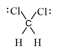 <strong>Dichloromethane, CH<sub>2</sub>Cl<sub>2</sub>, is widely used as a solvent. Which of the following represents its correct line-bond structure? In this molecule, carbon is the central atom.</strong> A) B) C) D)