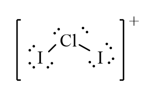 <strong>The correct line-bond structure for ClI<sub>2</sub><sup>+</sup> ion is</strong> A) B) C) D)
