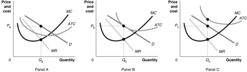 Figure 10.9   -Refer to Figure 10.9.The graph in the figure that depicts a monopolistically competitive firm that is minimising its losses is