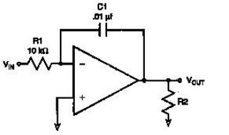 <strong>   -This circuit depicts</strong> A) a differentiator. B) a first order high pass filter. C) a first order low pass filter. D) an integrator. <div style=padding-top: 35px> 