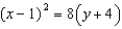 <strong>Write the equation of the parabola with the given vertex, point on the parabola, and axis of symmetry. -Vertex ; point ; </strong> A) B) C) D) E) None of these