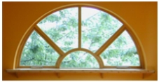 The radius of the outer edge of a semi-circular window is 6 in. Write an equation that is a model of this window. Assume the origin is at the lower left corner of the window.
