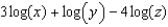 <strong>Rewrite the expression as the sum and/or difference of logarithms of a single variable with no exponents.</strong> A) B) C) D) E) None of these