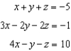 <strong>Represent the system of equations with an augmented matrix. Solve the system by rewriting the matrix in reduced row echelon form. - </strong> A) B) ( 11, -22, 6) C) D) infinitely many solutions E) no solution