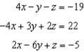 <strong>Represent the system of equations with an augmented matrix. Solve the system by rewriting the matrix in reduced row echelon form. - </strong> A)(-3, -3, -3) B) (-4, 0, 3) C) ( -2, -8, 6) D) infinitely many solutions E) no solution