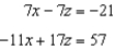 <strong>Use constant multiples of only the top equation to eliminate the variable y from the system of equations. Which system of two equations results? </strong> A) B) C) D) E) none of these