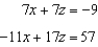 <strong>Use constant multiples of only the top equation to eliminate the variable y from the system of equations. Which system of two equations results? </strong> A) B) C) D) E) none of these