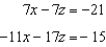 <strong>Use constant multiples of only the top equation to eliminate the variable y from the system of equations. Which system of two equations results? </strong> A) B) C) D) E) none of these