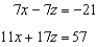 <strong>Use constant multiples of only the top equation to eliminate the variable y from the system of equations. Which system of two equations results? </strong> A) B) C) D) E) none of these