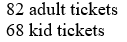 <strong>A Saturday matinee sells adult tickets for $6.50 and kid tickets, for kids under 12, for $4.00. A total of 150 tickets were sold, and the revenue from the ticket sales was $805. Find the number of adult tickets and the number of kid tickets sold.</strong> A) B) C) D) E) none of these