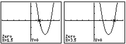  The calculator graphs shows the  x -values of the  x -intercepts of the graph of the polynomial in the equation. Use the graphs to solve the equation. - 4 \mathrm{x}^{2}-20 \mathrm{x}+21=0    
