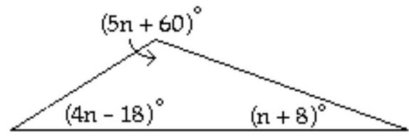 Solve the problem. -Find the measure of each angle in the triangle.