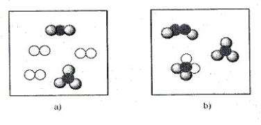 Depicted below are molecules that represent the following substances: OF<sub>2</sub>, NH<sub>3</sub>, H<sub>2</sub>O<sub>2</sub>, CH<sub>2</sub>Cl<sub>2</sub>, and Br<sub>2</sub>. Identify the substances present in each box.