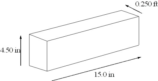 The density of osmium, the densest metal known, is 2260 cg/cm3. A rectangular block of osmium is depicted below. Calculate the mass of the block of osmium in pounds.