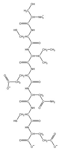 The structural formulas for the 20 naturally occurring amino acid residues are shown in the panel below. Answer the following question(s) with the help of this panel. -What is the amino acid sequence of the peptide depicted below? Write down the sequence from the N- to the C-terminus, and use only the one-letter abbreviations, e.g. AGCNT.
