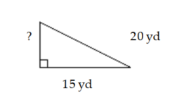Solve the problem. -The diagram below shows a rope connecting the top of a pole to the ground. The rope is 20 \mathrm{yd} long and touches the ground 15 \mathrm{yd} from the pole. How tall is the pole? Round approximations to the nearest tenth.