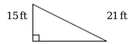 Solve the problem. -Below is a diagram of a water slide. The slide is 21 \mathrm{ft} long. The ladder leading to the slide is 15 \mathrm{ft} long. How far is it from the end of the slide to the foot of the ladder? Round approximations to the nearest tenth.