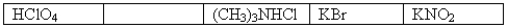 <strong>The following 0.1 M aqueous solutions are arranged in order of increasing pH,with the highest pH on the far right. Which one of the following 0.10 M aqueous solutions should be placed in the empty box?</strong> A)NaI B)HCOOH C)C<sub>6</sub>H<sub>5</sub>NH<sub>2 </sub> D)CH<sub>3</sub>NH<sub>3</sub>Cl E)NaClO