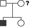<strong>This pedigree diagrams an X-linked gene. The individual indicated by the question mark is _____ for the gene. </strong> A)heterozygous B)homozygous C)autosomal D)There is not enough information to determine the answer.