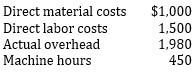 <strong> Baldwin Printing Company uses a job order costing system and applies overhead based on machine hours. A total of 150,000 machine hours have been budgeted for the year. During the year, an order for 1,000 units was completed and incurred the following. The accountant calculated the cost of this order to be $4.30 per unit. The annual budgeted overhead in dollars was:</strong> A) $577,500. B) $600,000. C) $645,000. D) $660,000.
