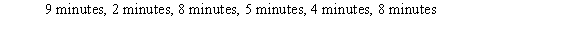 <strong>Use the decreasing-time-list algorithm to schedule these tasks on two machines: How much time does the resulting schedule require? </strong> A) 17 minutes B) 18 minutes C) 19 minutes D) 22 minutes
