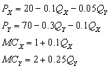 <strong>refer to the following: A firm sells two goods (X and Y) that are related in consumption. The estimated demand and cost conditions are: -What are the profit-maximizing levels of output for the two goods?</strong> A) B) C) D) E) none of the above