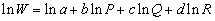 <strong>refer to the following nonlinear model which relates W to P, Q, and R: The computer output form the regression analysis is: -The nonlinear relation can be transformed into the following linear regression model:</strong> A) B) C) D)