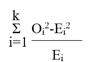 <strong>Which formula is used to estimate the chi-square goodness-of-fit measure, where <sub>i</sub> is the observed number of cases falling in the i<sup>th</sup> category, E<sub>i</sub> is the expected number of cases falling in the i<sup>th</sup> category; and k is the number of degrees of freedom.</strong> A) B) C) D) E)