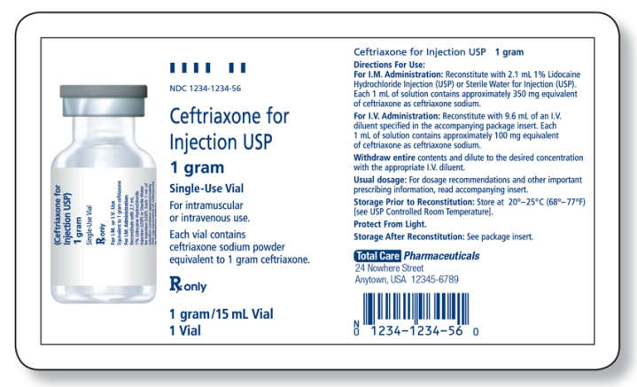 Ceftriaxone has been reconstituted for IV administration according to the label instructions. How many milligrams of medication are available in this vial?