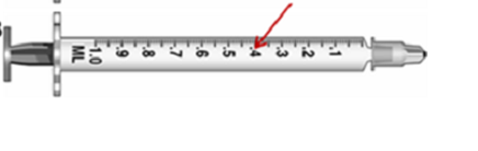 <strong>Calculate the amount to administer and choose the correctly marked syringe: syringe _______________. Ordered: Lanoxin 0.125 mg deep IM massage stat On hand: Lanoxin 0.25 mg/mL</strong> A)   B)   <div style=padding-top: 35px> 