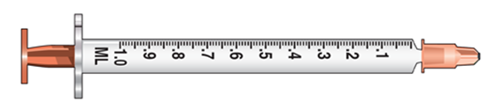 <strong>The amount to administer is 0.23 mL. Select the correct syringe: _______________.</strong> A)   B)   C)   <div style=padding-top: 35px> 