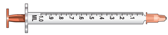<strong>The amount to deliver is 0.5 mL. Select the correct syringe: _______________.</strong> A)   B)   C)   <div style=padding-top: 35px> 