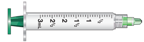 <strong>The amount to deliver is 0.5 mL. Select the correct syringe: _______________.</strong> A)   B)   C)   <div style=padding-top: 35px> 