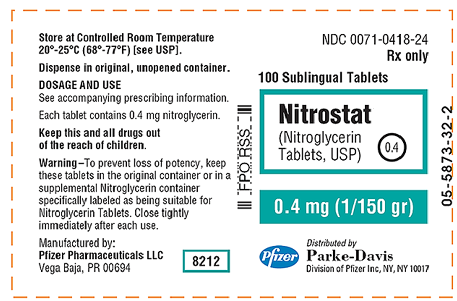 <strong>What is the dose on hand for Nitrostat? </strong> A) B) 0.4 mg C) tablet D) 100 tablets