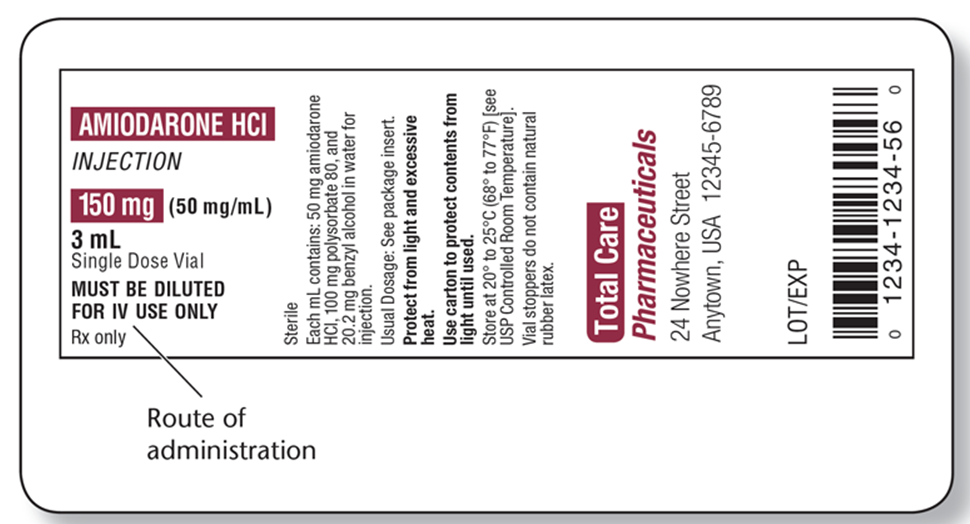 <strong>Based on this label, Amiodarone HClA </strong> A) must be diluted. B) can be used for more than one patient. C) contains a preservative. D) can be given IM.