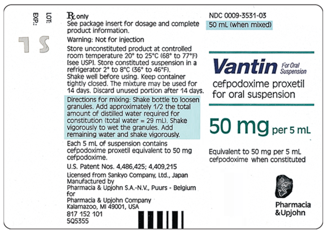 <strong>Once reconstituted according to instructions, how much solution is contained in the bottle of Vantin? </strong> A) 250 mL B) 75 mL C) 50 mL D) 100 mL