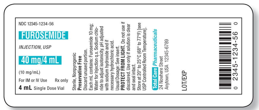 <strong>Who is the manufacturer of this vial of furosemide? </strong> A) Caraco Pharmaceuticals B) Pfizer Labs C) Total Care Pharmaceuticals D) Abbott Laboratories