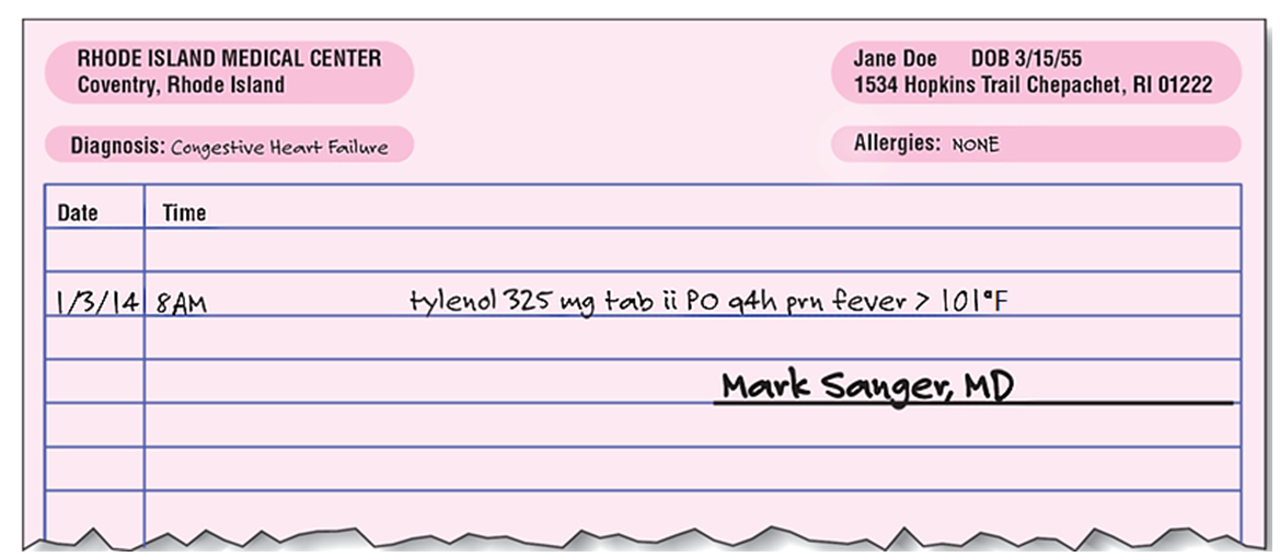 <strong>At 1600, the patient requests another dose of Tylenol because she feels miserable. Her temperature is currently 100.4°F. What should you do? </strong> A) Administer one 325 mg Tylenol tablet. B) Administer two 325 mg tablets of Tylenol. C) Contact the authorized prescriber and ask if the medication can be given. D) Tell the patient she cannot have the Tylenol because she no longer has a fever.