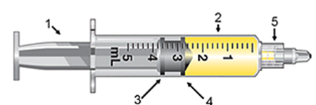 <strong>Referring to the syringe, number 1 represents the  </strong> A) barrel. B) leading ring. C) plunger. D) hub. <div style=padding-top: 35px> 