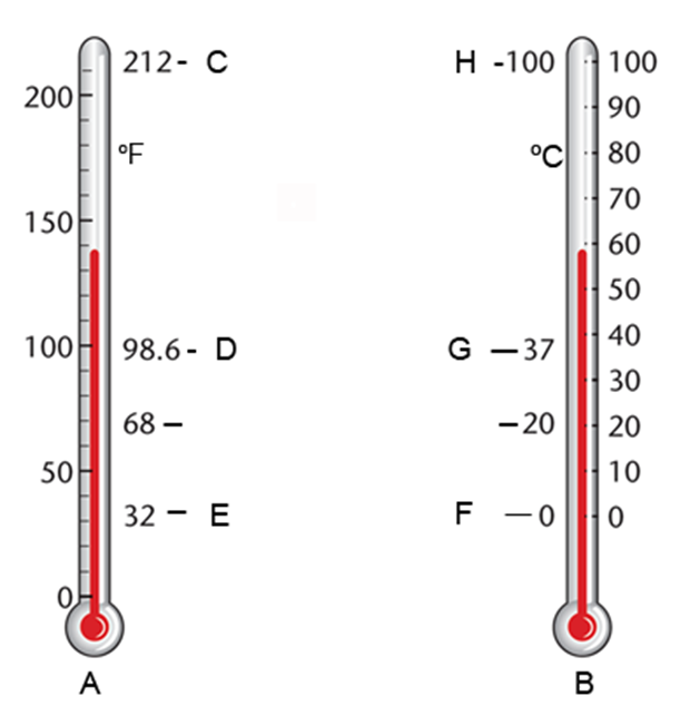 In the figure, thermometer A reads temperature on the _______________ scale.